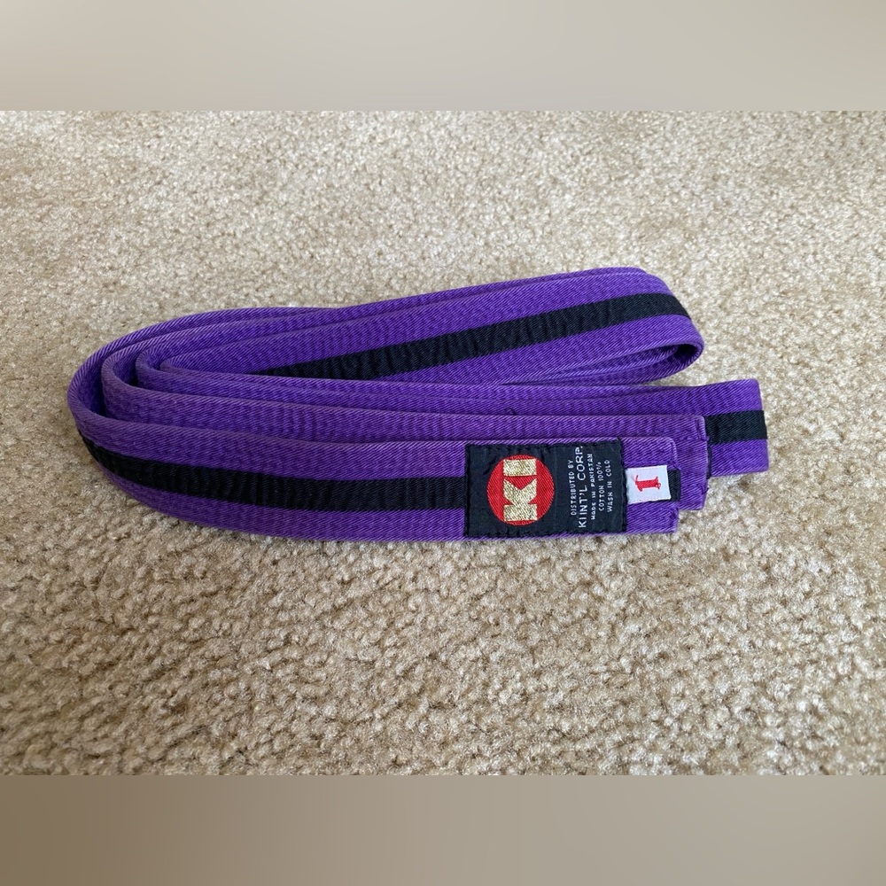 KI International Purple black stripe Kids Karate Belt Martial Arts, size 1